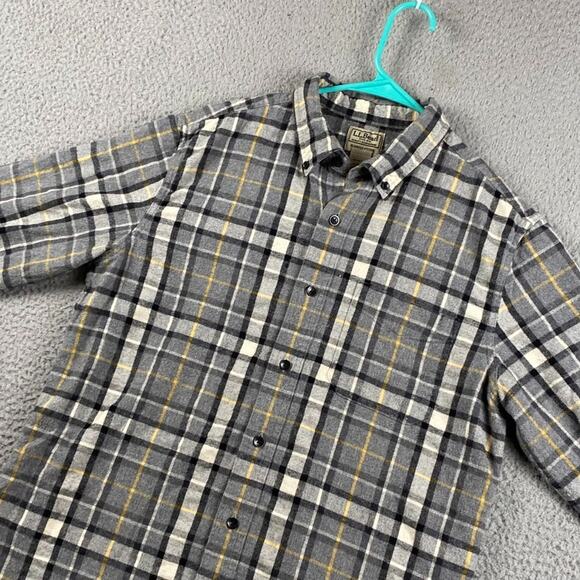 L.L.Bean Scotch Plaid Flannel Shirt Slightly Fitted Men's Medium Gray Plaid - Picture 6 of 10